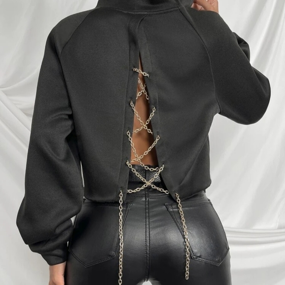 5/$25 - SHEIN BLACK chain back hoodie - sz. L - Picture 7 of 12